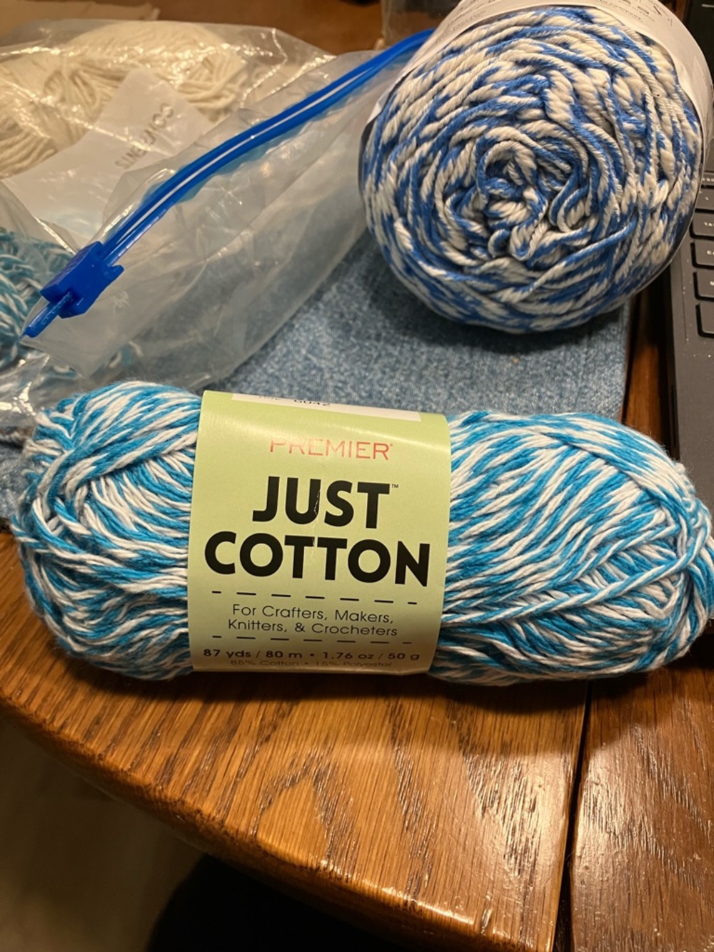 Skein Just Cotton Turquoise Marl/Skein Twisted Cotton Blend Blue/Ecru NWT - Picture 2 of 8